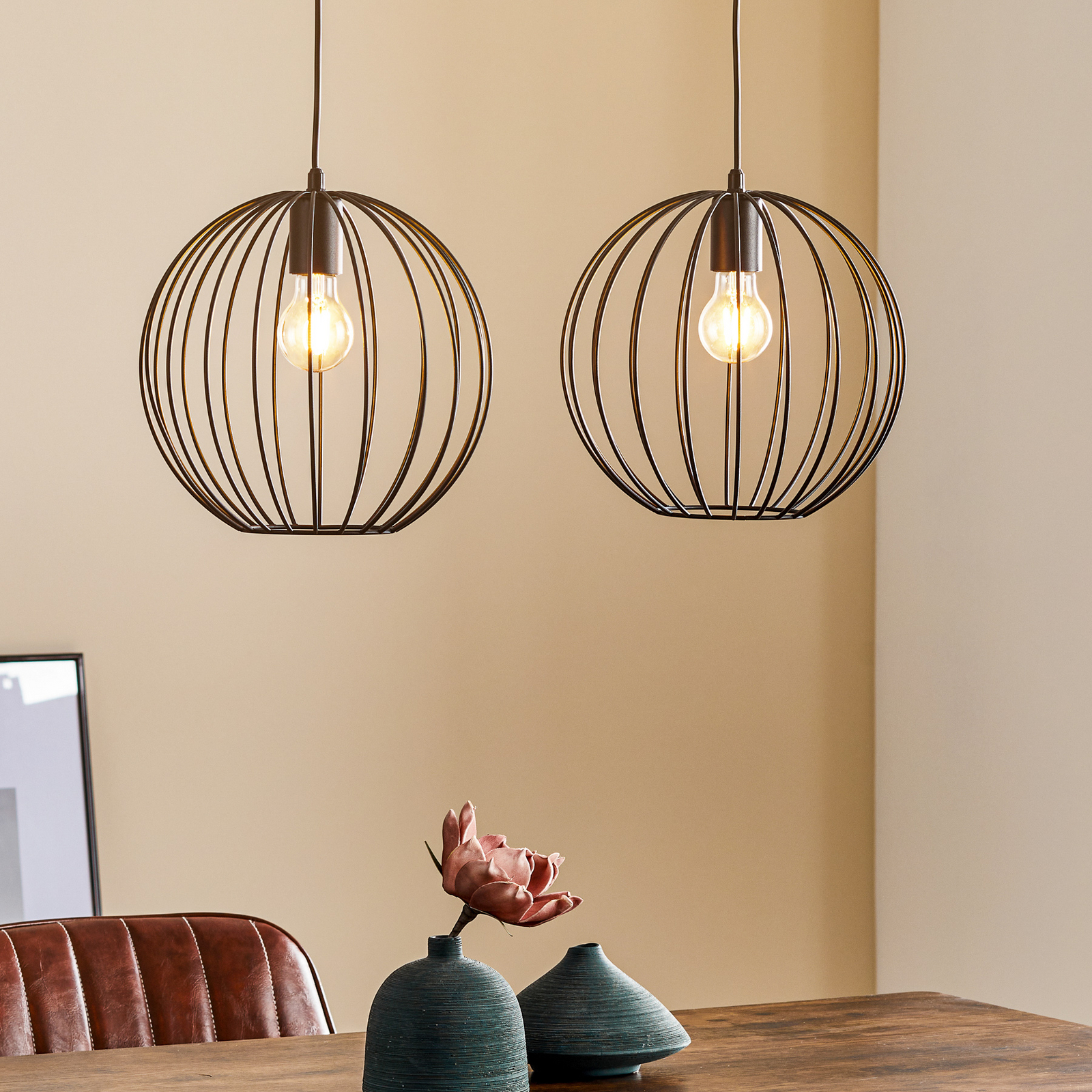 Cumera pendant light, 2-bulb, long, lampshades Ø 30 cm